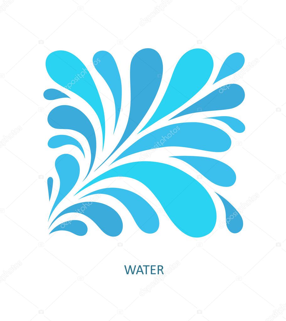 Water Wave Logo abstract design. Cosmetics Surf Sport Logotype concept. Square aqua icon.