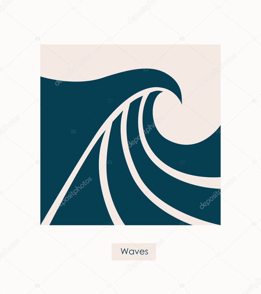 Water Wave Logo abstract design. Cosmetics Surf Sport Logotype concept. Square aqua icon.