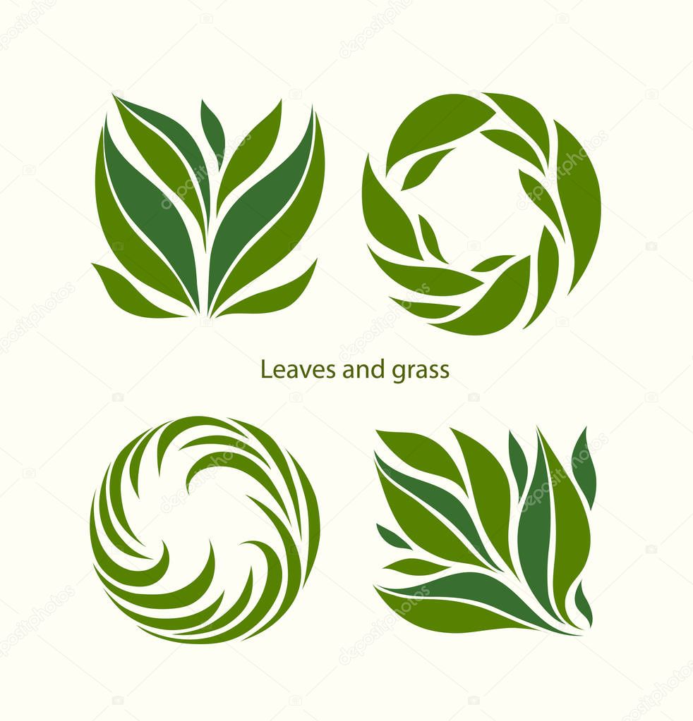 Set Grass and Leaves Label abstract design. Square and Round ico