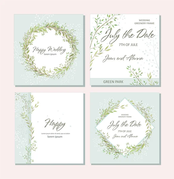 Conjunto de tarjeta con hermosas ramitas con hojas. Adorno de boda c — Vector de stock