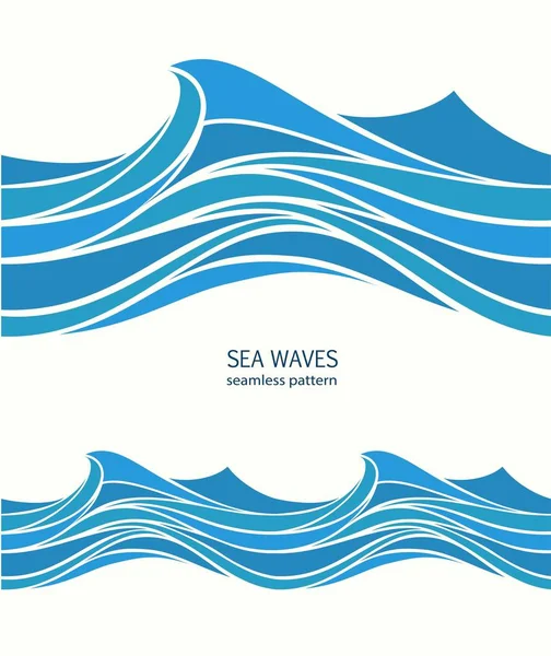 Marine nahtlose Muster mit stilisierten blauen Wellen auf einem leichten Rücken — Stockvektor