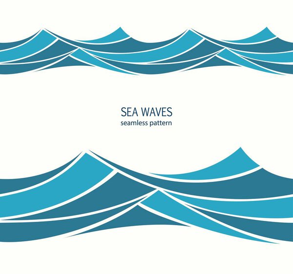 Морской бесшовный рисунок со стилизованными голубыми волнами на светлой спине
