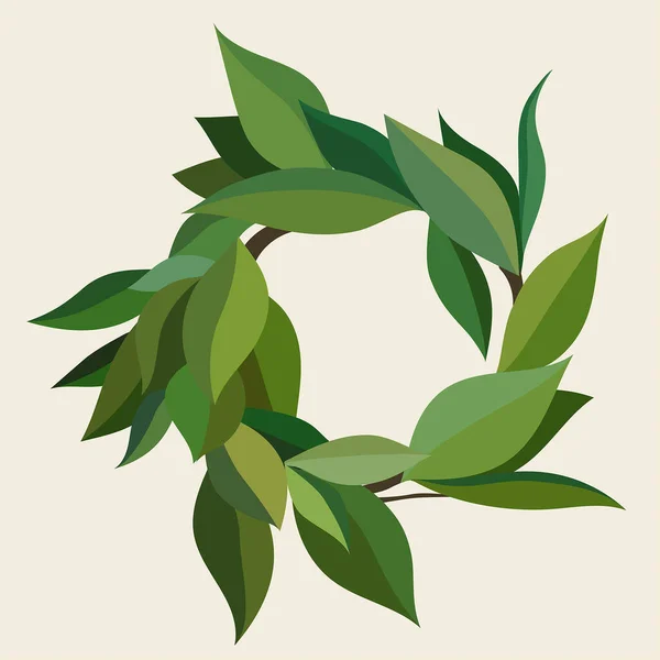 Wreath of green leaves in different shades. — Stock Vector