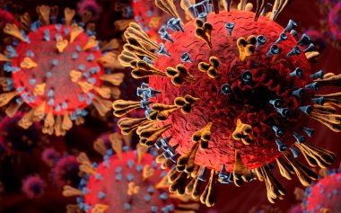 Coronavirus COVID 19 mikroskop altında. 3d illüstrasyon.