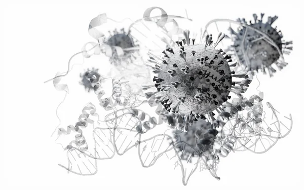 Coronavirus COVID 19 mikroskop altında. 3d illüstrasyon.