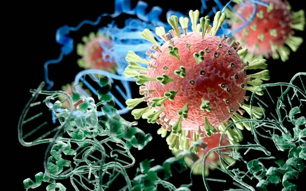 Coronavirus COVID 19 mikroskop altında. 3d illüstrasyon.