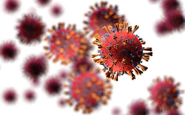 Coronavirus COVID 19 mikroskop altında. 3d illüstrasyon.