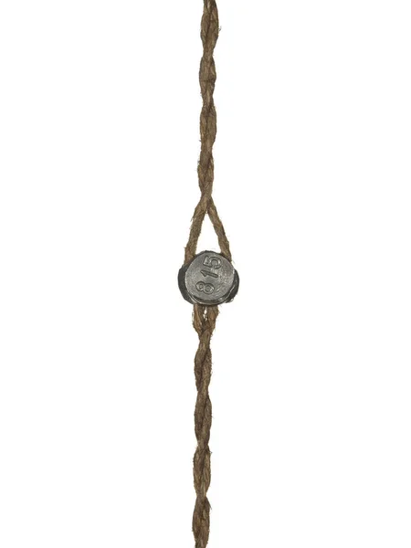 Lead seal on a rope, it is isolated on a white background — Stock Photo, Image