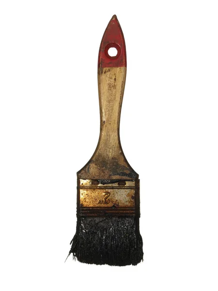 Vecchio pennello usurato con tracce di vernice isolata su sfondo bianco — Foto Stock
