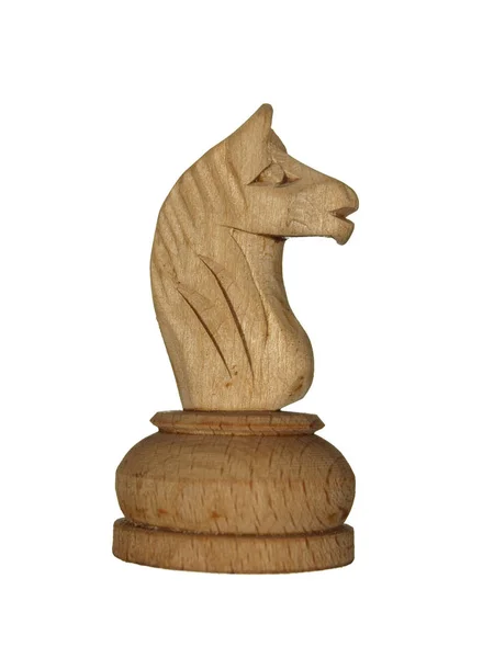 白い背景に分離された木製チェス騎士フィギュア — ストック写真
