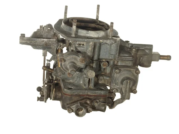 Carburador desgastado velho de um carro velho isolado no backgroun branco — Fotografia de Stock