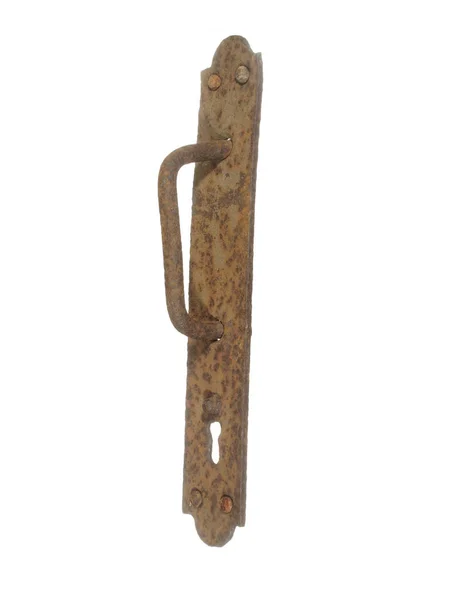 Old rusty door handle with keyhole isolated on white background. — Stock Photo, Image