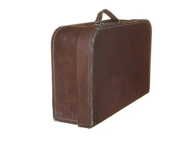 Oude koffer van bruine kleur met een metalen slot geïsoleerd op whit — Stockfoto