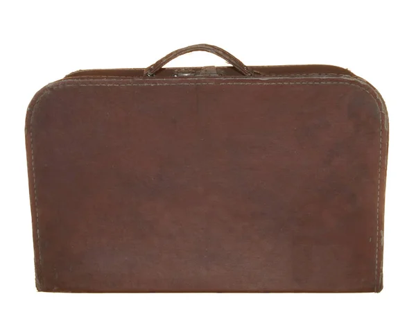 Old suitcase of brown color with one metal lock isolated on whit — Stock Photo, Image