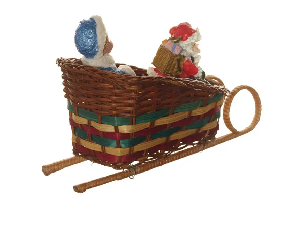 Children's toy sled with characters of New Year and Christmas ta — Stock Photo, Image