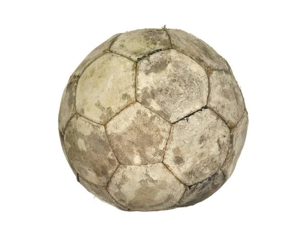 Pallone Calcio Molto Vecchio Indossato Isolato Uno Sfondo Bianco — Foto Stock