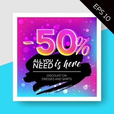 Suluboya sıçrama ile ifade vektör Satılık şablonu. Son moda renkli elemanları, Bokeh etkisi. Reklam için mağaza, Web afiş, Pop-up, Web sitesi, el ilanı.