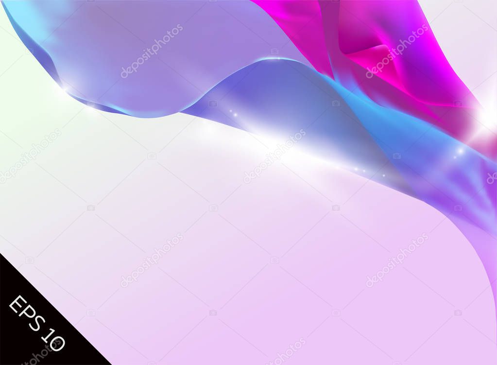 Abstract Illustration with Magic Tender Background. Flying Silk Fabric Wave, Waving Satin. Blue and Pink Colours. Element for Wedding Invitation, Web Banner, Store Advertising.