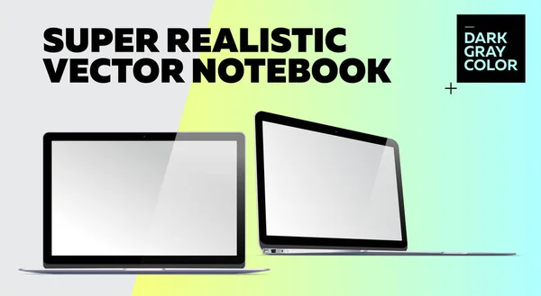 Super Realistic Vector Notebook with Blank Screen. — Stock Vector