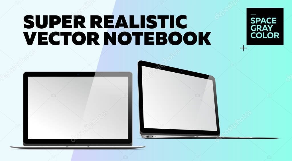 Super Realistic Vector Notebook with Blank Screen. 