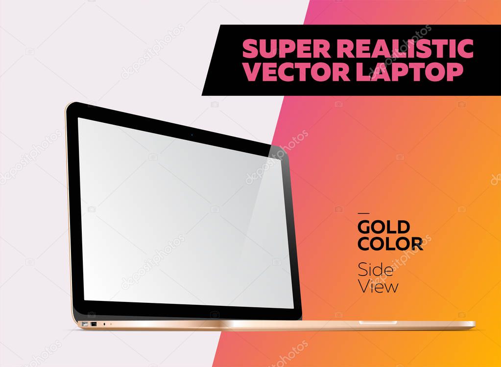 Super Realistic Vector Notebook with Blank Screen. 