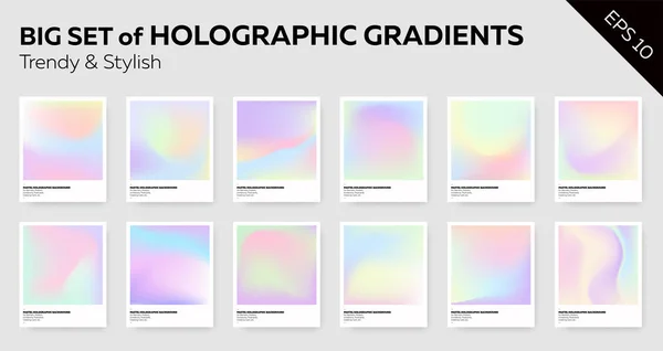 Großes Set trendiger pastellfarbener holografischer Hintergründe. — Stockvektor