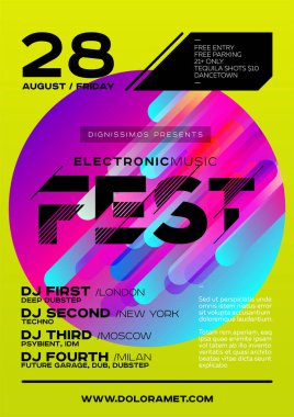 Parlak Dj Poster Yaz Festivali için. En az elektronik müzik Cover Fest için.