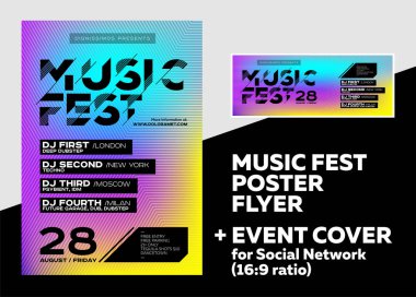 Parlak Dj Poster Yaz Festivali için. En az elektronik müzik Cover Fest için. 