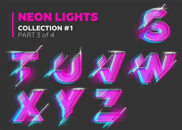 Vector Neon Character Typeset. Glowing Letters on Dark Background. — Stock Vector