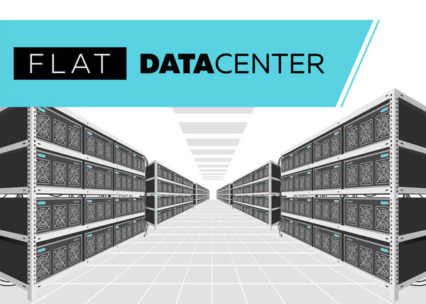 Flat Vector Isolated Illustration of Data Center in Perspective.