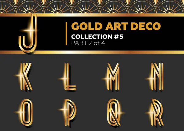 Vector Art Deco 3d lettertype. Glimmende gouden Retro alfabet. Gatsby stijl. — Stockvector