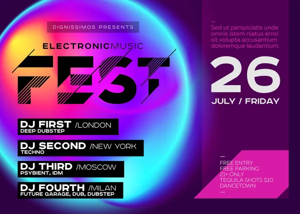 Manifesto del Festival luminoso. Copertina musicale elettronica per Summer DJ Fest o Club Party Flyer . — Vettoriale Stock