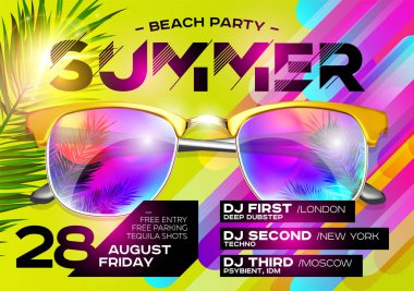 Beach Party Poster Müzik Festivali için. Elektronik müzik kapak Yaz Festivali için.