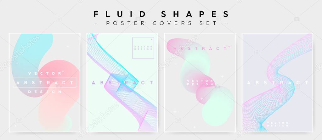 Pastel Covers Set with Abstract Fluid Waves. Modern Minimalistic Vector Illustration.