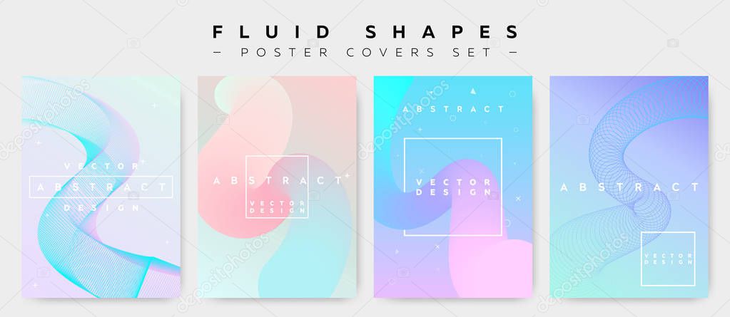 Poster Covers Set with Fluid Shapes. Modern Hipster Memphis Pattern. 