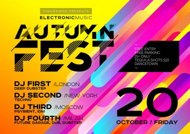 Parlak sonbahar elektronik müzik Poster Festival ya da Dj parti için. 
