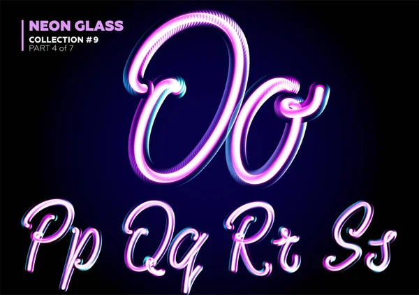 Neonglühender 3D-Satz. Schriftart aus Glas Buchstaben. glänzende rosa und blaue Farben. — Stockvektor