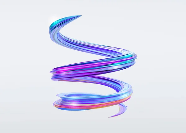 3D abstrakter Pinselstrich. trendige bunte Farbspritzer. glänzende Bonbonfarben. Flüssiges Spiralband. — Stockfoto