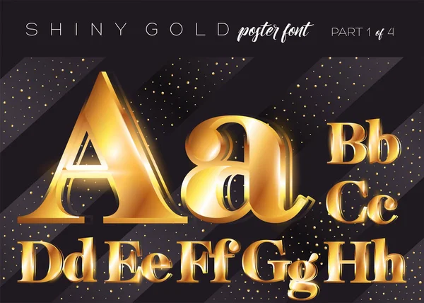 Vector Shiny Gold Alphabet. Realistic Metallic Typeface in Gatsby Style. Festive 3D Letters for Christmas Poster, Xmas Greeting Card, Invitation Design. — Stock Vector