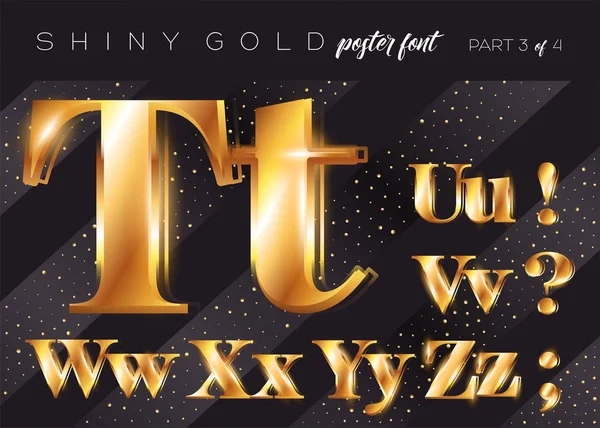 Alfabeto Vector Shiny Gold. Realistico carattere metallico in stile Gatsby. Lettere 3D festive per poster di Natale, biglietto di auguri natalizio, design dell'invito . — Vettoriale Stock