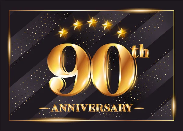 90 Años Celebración del Aniversario Vector Logotype. 90º Aniversario Insignia de Oro con Brillo. Diseño brillante de lujo para tarjeta de felicitación, invitación, tarjeta de felicitación . — Archivo Imágenes Vectoriales