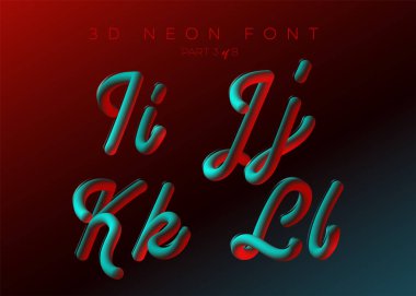 3D neon yazı tipi açtı. Sıvı mat yuvarlak türü. Neon kabarcık boyalı harfleri ile yazı kümesi. Tüp çizilmiş yazı. Tipografi müzik Poster, satış Banner, reklam için. Çok renkli ultraviyole renkleri.