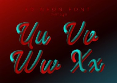 3D neon yazı tipi açtı. Sıvı mat yuvarlak türü. Neon kabarcık boyalı harfleri ile yazı kümesi. Tüp çizilmiş yazı. Tipografi müzik Poster, satış Banner, reklam için. Çok renkli ultraviyole renkleri.