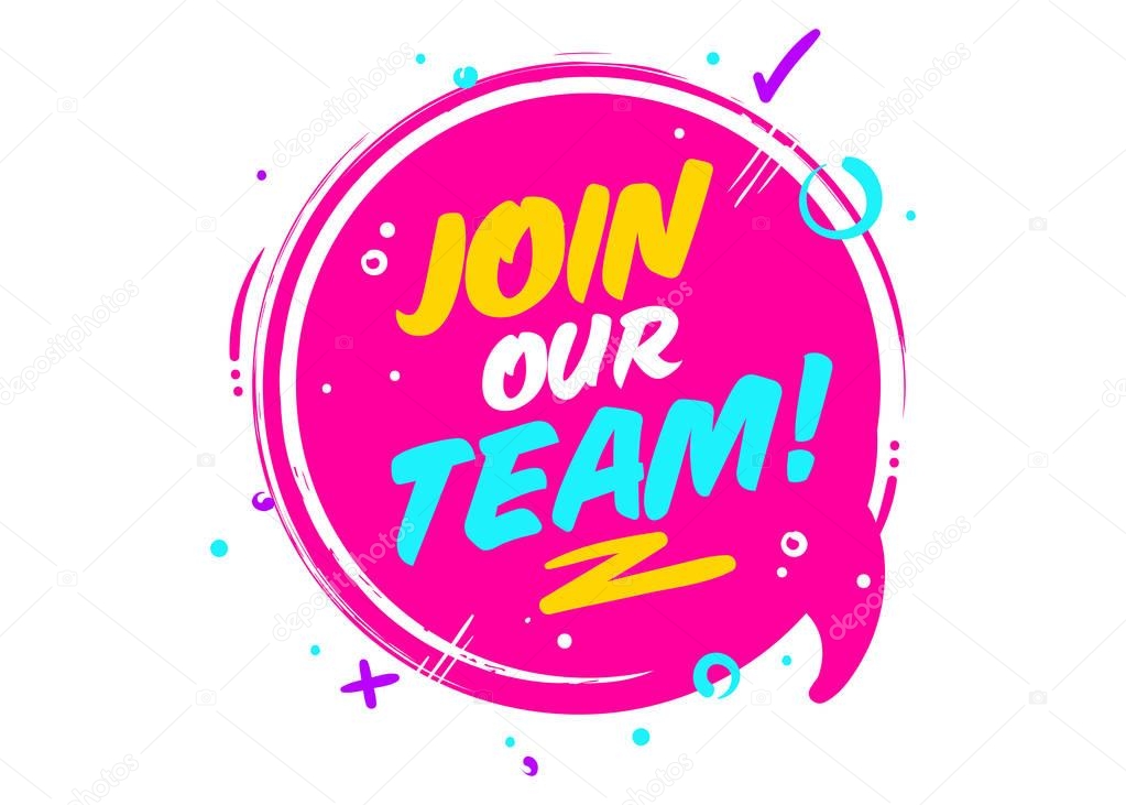 Join Our Team. Vector Icon Isolated on White. Pink Rounded Sign with Geometric Elements. Job Vacancy. We are Hiring Badge. Business Recruiting Concept. Flat Speech Bubble.