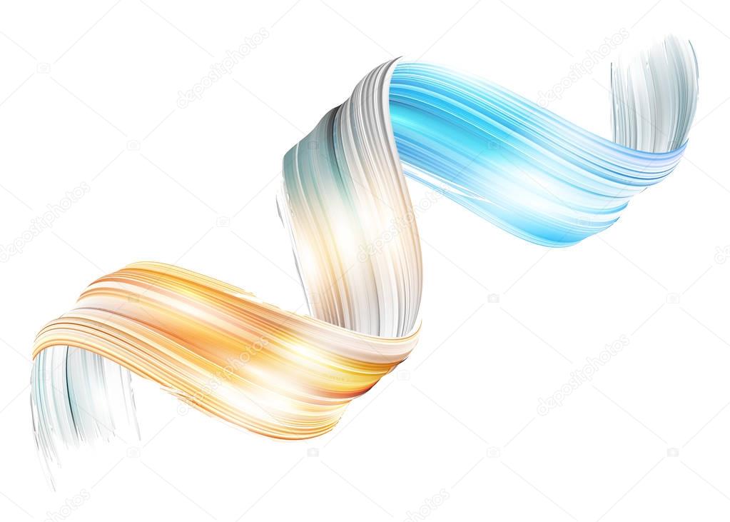 Vector 3D Paint Curl. Abstract Spiral Brush Stroke. Flowing Ribbon Shape. Digital Liquid Ink. Dynamic Artistic Wave. Isolated Background Design. Acrylic Splash Ribbon. Calligraphic Brushstroke Loop. 