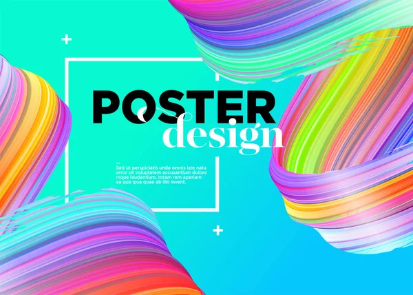 Abstraktes minimalistisches Plakatdesign. Vektorhintergrund mit Muster, Verlauf, Rahmen. trendige Flüssigkeitsform. 3D Farbe curl. Spiralpinselstrich. Dynamisches Plakat. buntes Cover. Werbeaktion. — Stockvektor