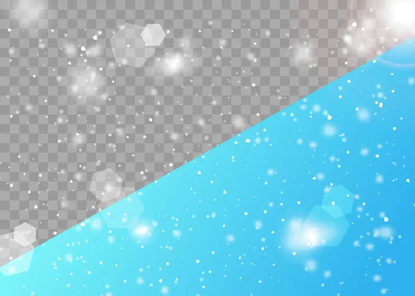 Realistic Snowfall Transparent Vector Background. Efeito Bokeh bonito e mágico. Decoração de Natal. Cena festiva de Natal . — Vetor de Stock