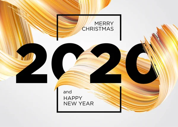 2020 Happy New Year Background Design. Vector Greeting Card with Abstract Gradient Brushstroke. Colorful Illustration for 2020 Christmas Calendar, Poster, Social Media Template. Xmas Design Element. — Stock Vector