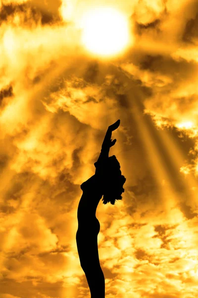 Attractive silhouetted nude woman praising for love — Stock Photo, Image