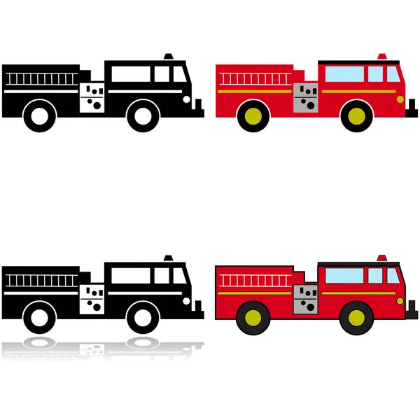 Icon Set Showing Illustration Firetruck Represented Different Styles — Stock Vector